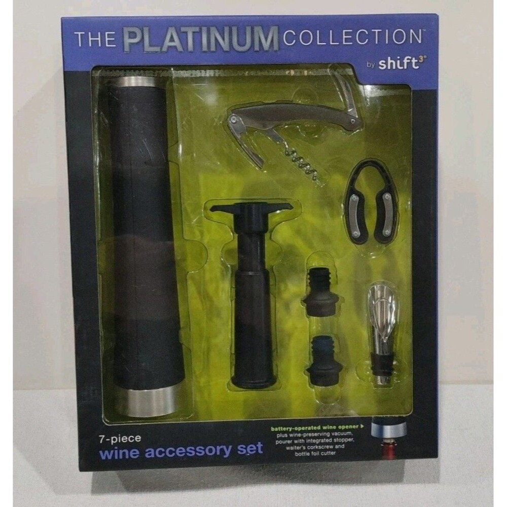 Cordless 7Pc Wine Accessory Gift Set PLATINUM Collection By Shift3